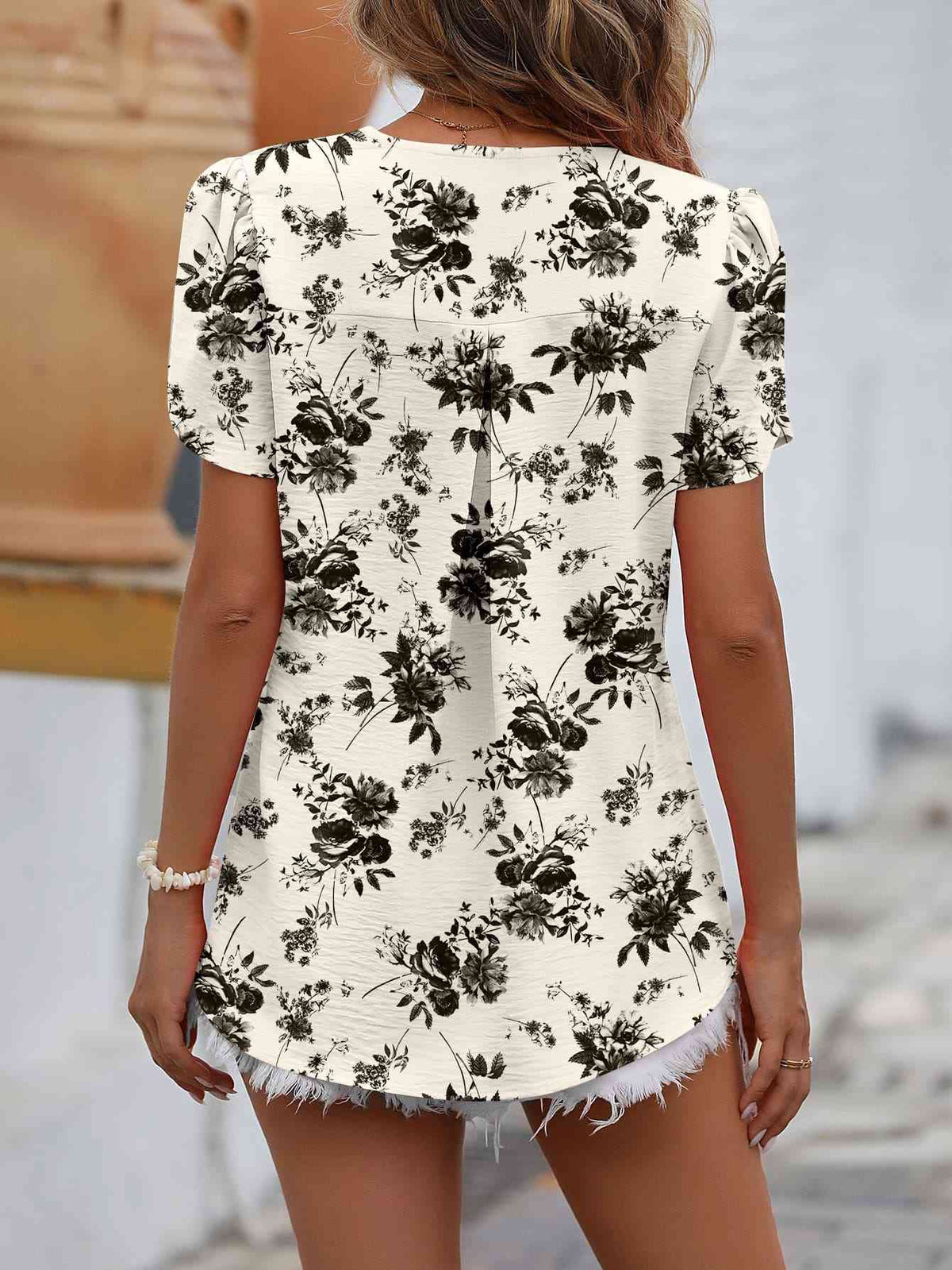Ruche V-Neck Petal Sleeve Top - Ladyez