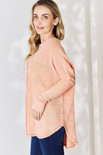 Zenana Oversized Washed Waffle Long Sleeve Top - Ladyez