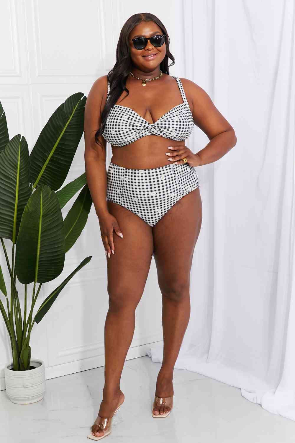 Marina West Swim Take A Dip Twist High-Rise Bikini in Black - Ladyez