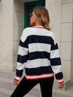 Color Block V-Neck Long Sleeve Cardigan - Ladyez