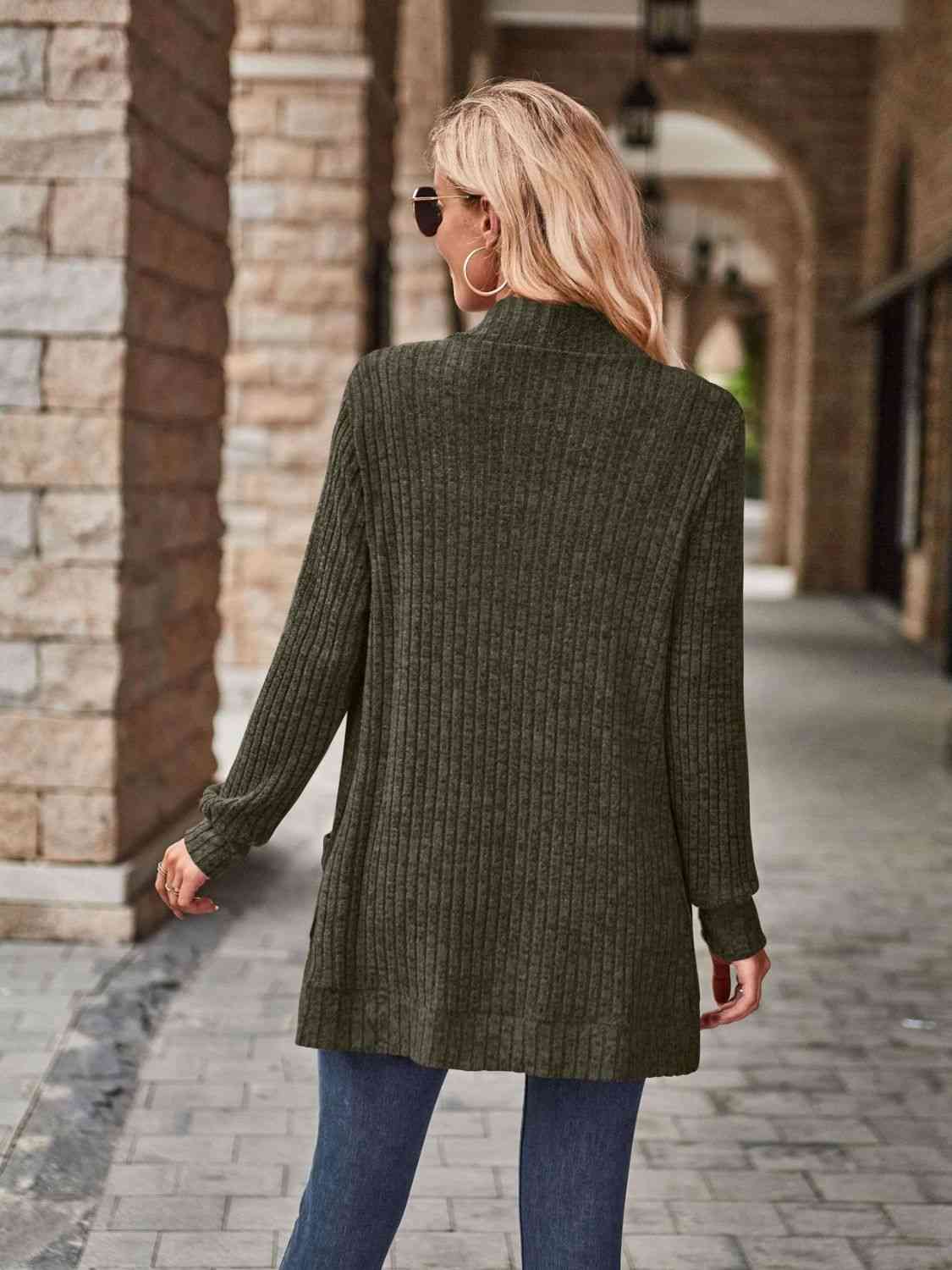 Open Front Cardigan with Pockets - Ladyez