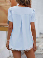 Ruche V-Neck Petal Sleeve Top - Ladyez