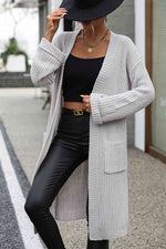 Dropped Shoulder Long Sleeve Cardigan with Pocket - Ladyez