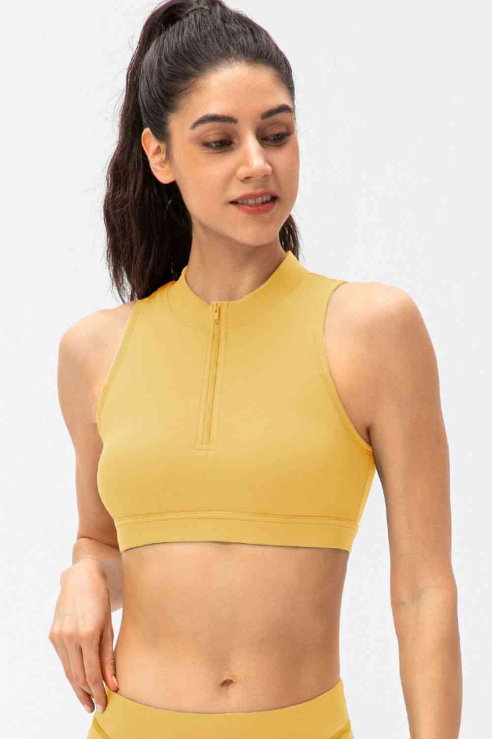 Full Size Cropped Cutout Back Zipper Front Active Tank Top - Ladyez