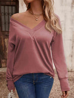 V-Neck Long Sleeve Top - Ladyez