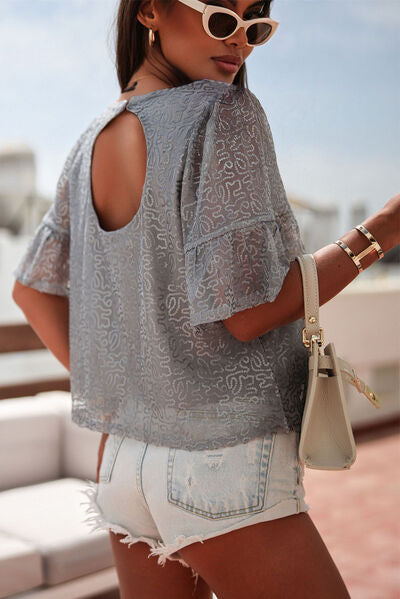 Sequin Cutout Round Neck Blouse - Ladyez