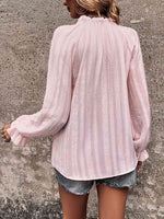 Notched Neck Flounce Sleeve Shirt - Ladyez