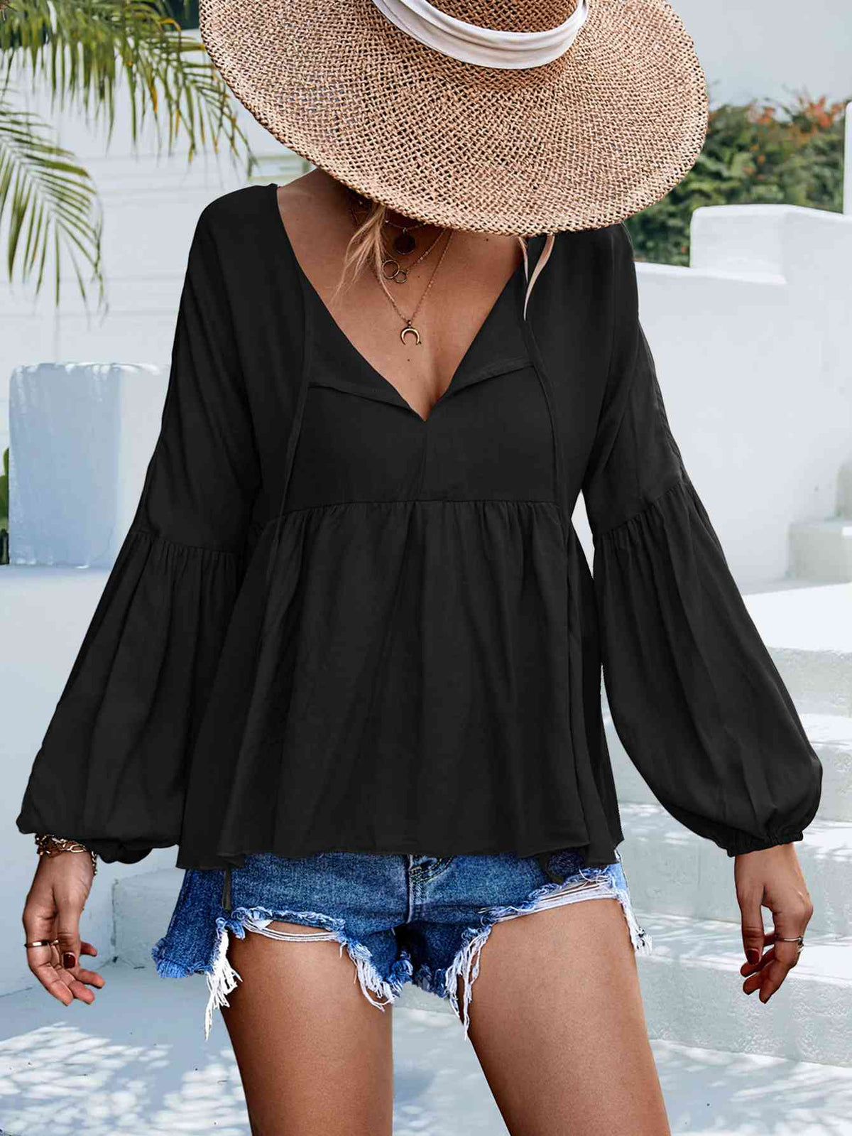 Puff Sleeve Babydoll Blouse - Ladyez