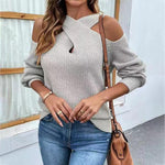 Crisscross Cold-Shoulder Sweater - Ladyez