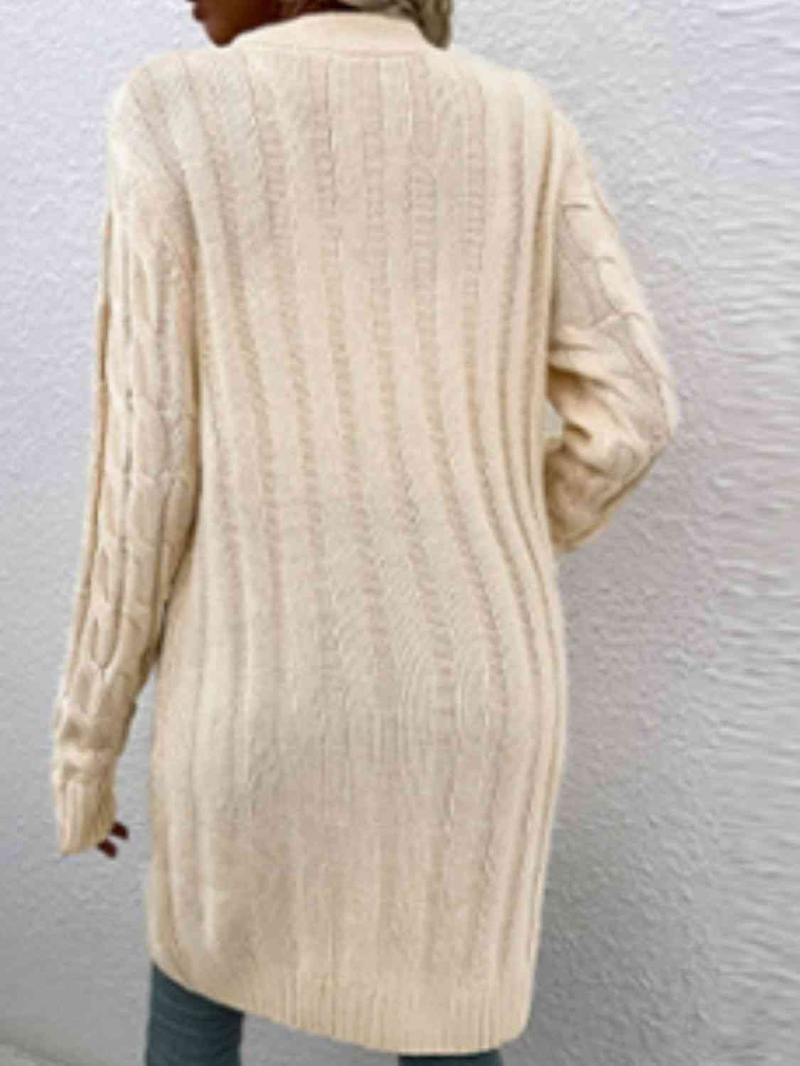 Cable-Knit Button Down Cardigan with Pockets - Ladyez