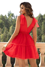 V-Neck Shoulder Detail Mesh Dress - Ladyez