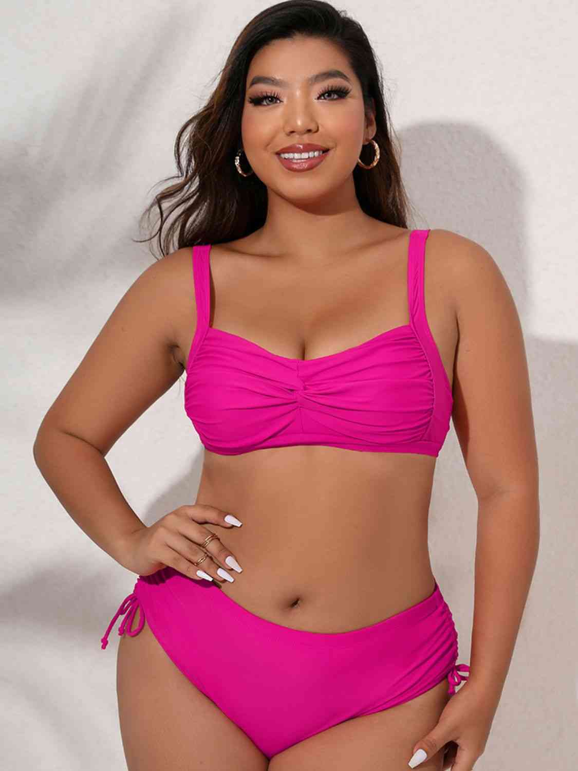 Plus Size Twist Front Tied Bikini Set - Ladyez