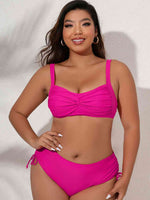 Plus Size Twist Front Tied Bikini Set - Ladyez