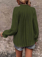 Notched Neck Flounce Sleeve Shirt - Ladyez