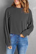 Round Neck Drop Shoulder Long Sleeve Top - Ladyez