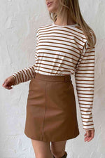 Round Neck Striped Dropped Shoulder T-Shirt - Ladyez