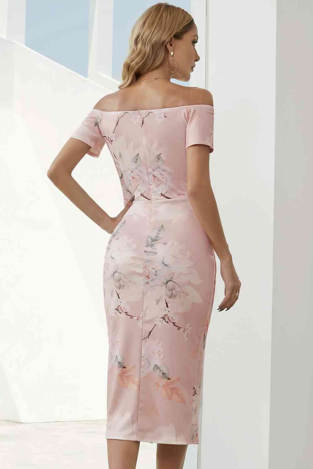 Printed Off-Shoulder Split Dress - Ladyez
