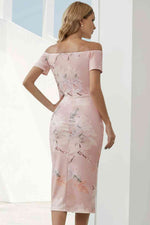 Printed Off-Shoulder Split Dress - Ladyez