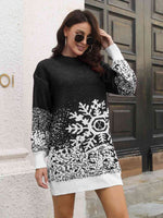 Snowflake Pattern Sweater Dress - Ladyez