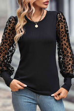 Round Neck Lantern Sleeve Blouse - Ladyez