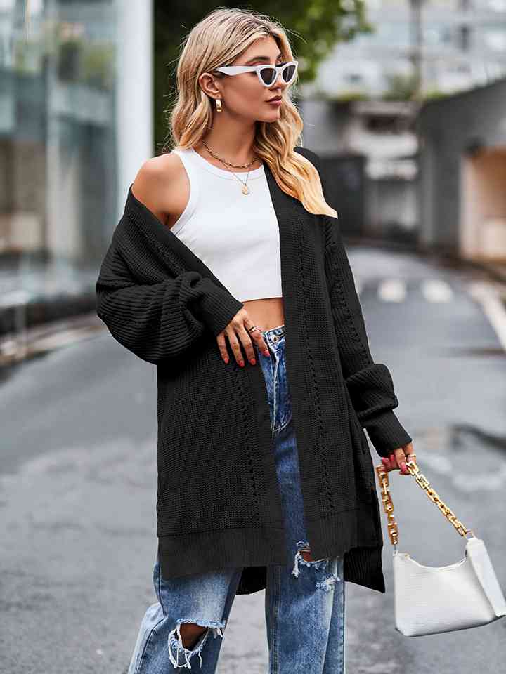 Long Sleeve Waffle-Knit Cardigan - Ladyez
