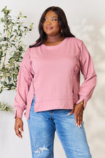Culture Code Full Size Round Neck Exposed Seam Slit Top - Ladyez