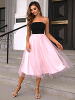 Two-Tone Spaghetti Strap Mesh Dress - Ladyez