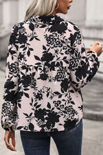 Printed Tie Neck Balloon Sleeve Blouse - Ladyez