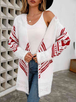 Geometric Fuzzy Hooded Cardigan - Ladyez