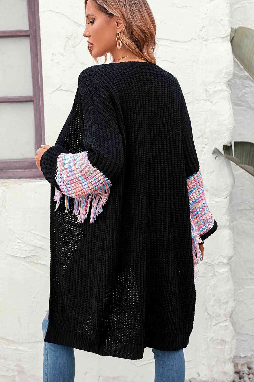 Fringe Sleeve Dropped Shoulder Cardigan - Ladyez