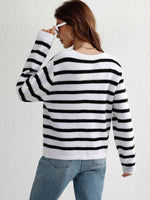 Woven Right Striped Button Front Cardigan - Ladyez