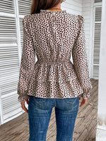 Printed Round Neck Smocked Flounce Sleeve T-Shirt - Ladyez