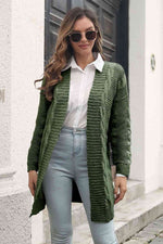 Open Front Cable-Knit Cardigan - Ladyez