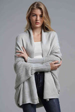 Double Take Dolman Sleeve Open Front Ribbed Trim Longline Cardigan - Ladyez