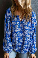 Floral Notched Neck Balloon Sleeve Blouse - Ladyez