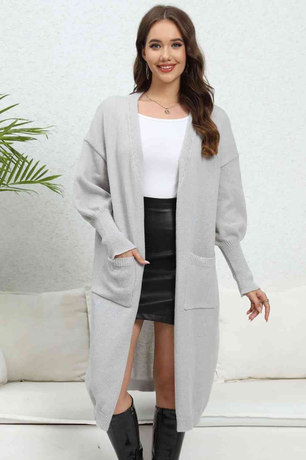 Open Front Dropped Shoulder Cardigan - Ladyez