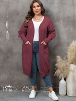 Plus Size Long Sleeve Pocketed Cardigan - Ladyez