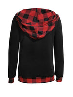 Plaid Long Sleeve Hooded Blouse - Ladyez