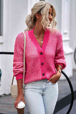 Woven Right Waffle-Knit Drop Shoulder Button-Down Cardigan - Ladyez