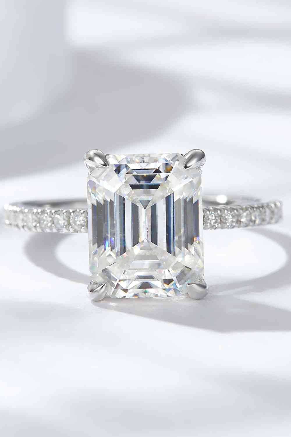 Emerald Cut 4 Carat Moissanite Side Stone Ring - Ladyez