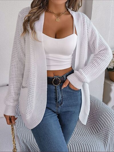 Open Front Long Sleeve Cardigan with Pockets - Ladyez