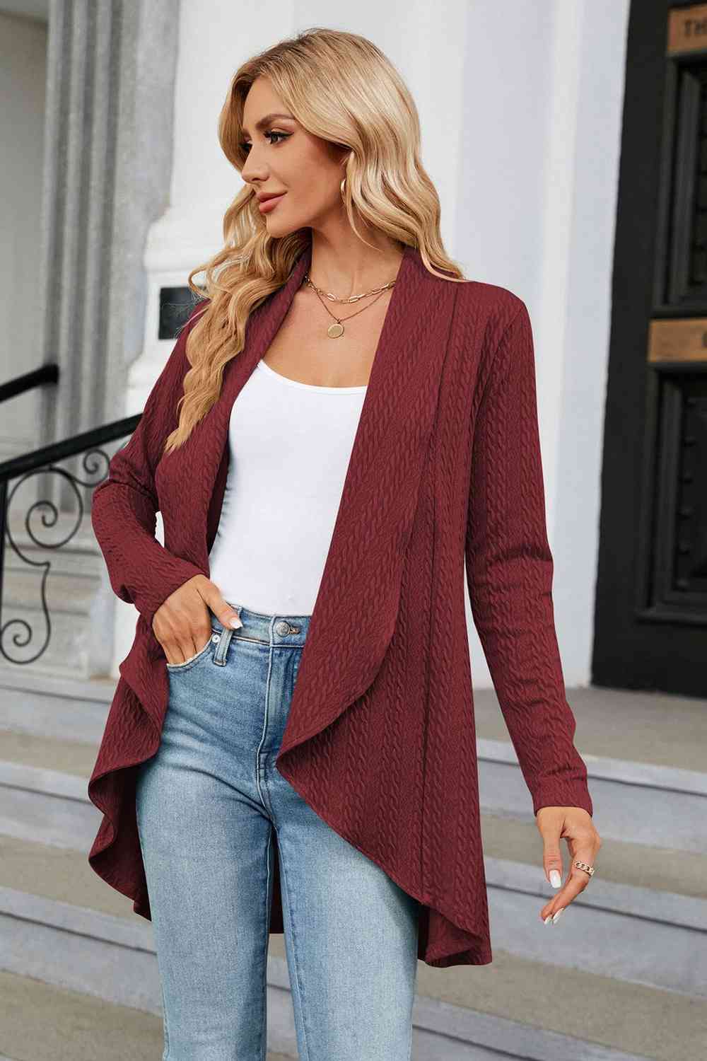 Open Front Long Sleeve Cardigan - Ladyez