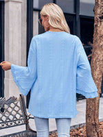 Eyelet Bell Sleeve Cardigan - Ladyez