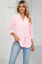 Eyelet Three-Quarter Sleeve Blouse - Ladyez