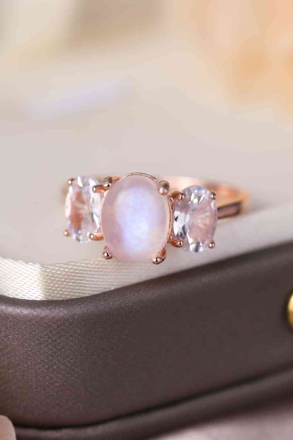 High Quality Natural Moonstone 925 Sterling Silver Three Stone Ring - Ladyez