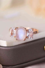 High Quality Natural Moonstone 925 Sterling Silver Three Stone Ring - Ladyez