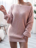 Rib-Knit Mini Sweater Dress - Ladyez