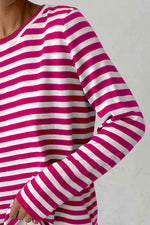 Striped Round Neck Long Sleeve Sweater - Ladyez