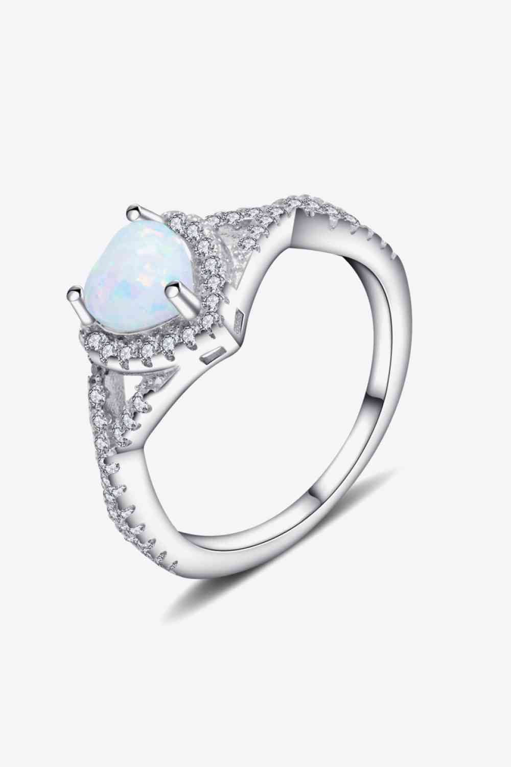 925 Sterling Silver Heart Opal Crisscross Ring - Ladyez