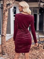 Glitter Ruched Cowl Neck Wrap Dress - Ladyez